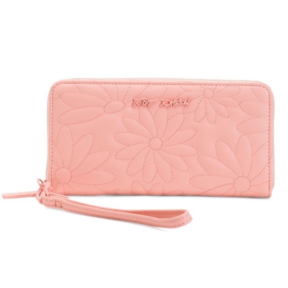 Betsey Johnson Pink Floral Quilted Wristlet Wallet